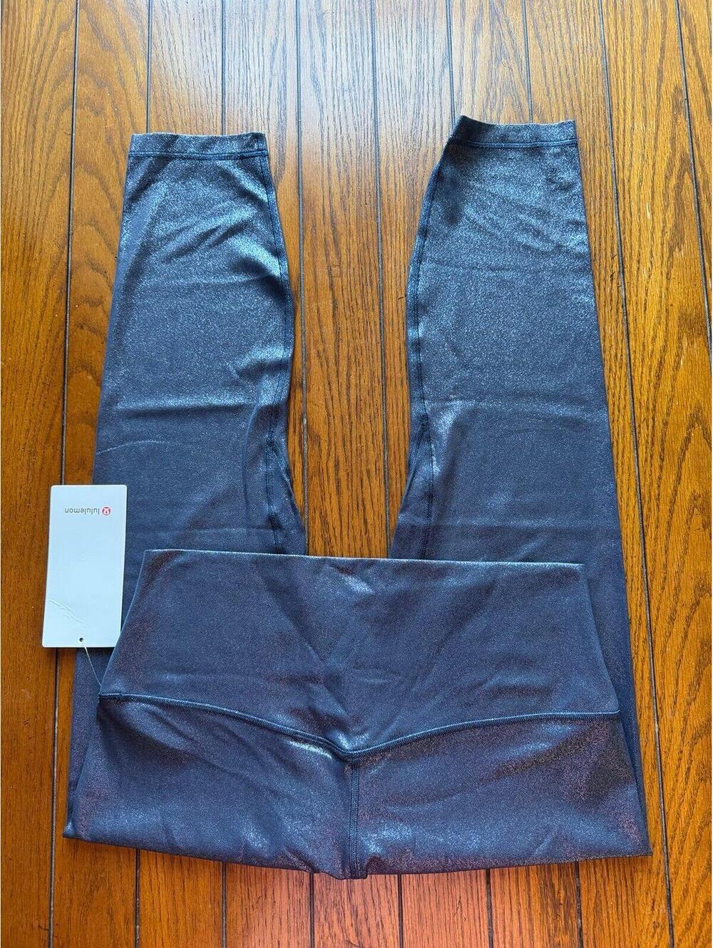Lululemon Align High Rise 25” Luxe Shine Foil True Navy Silver Size 12 NWT